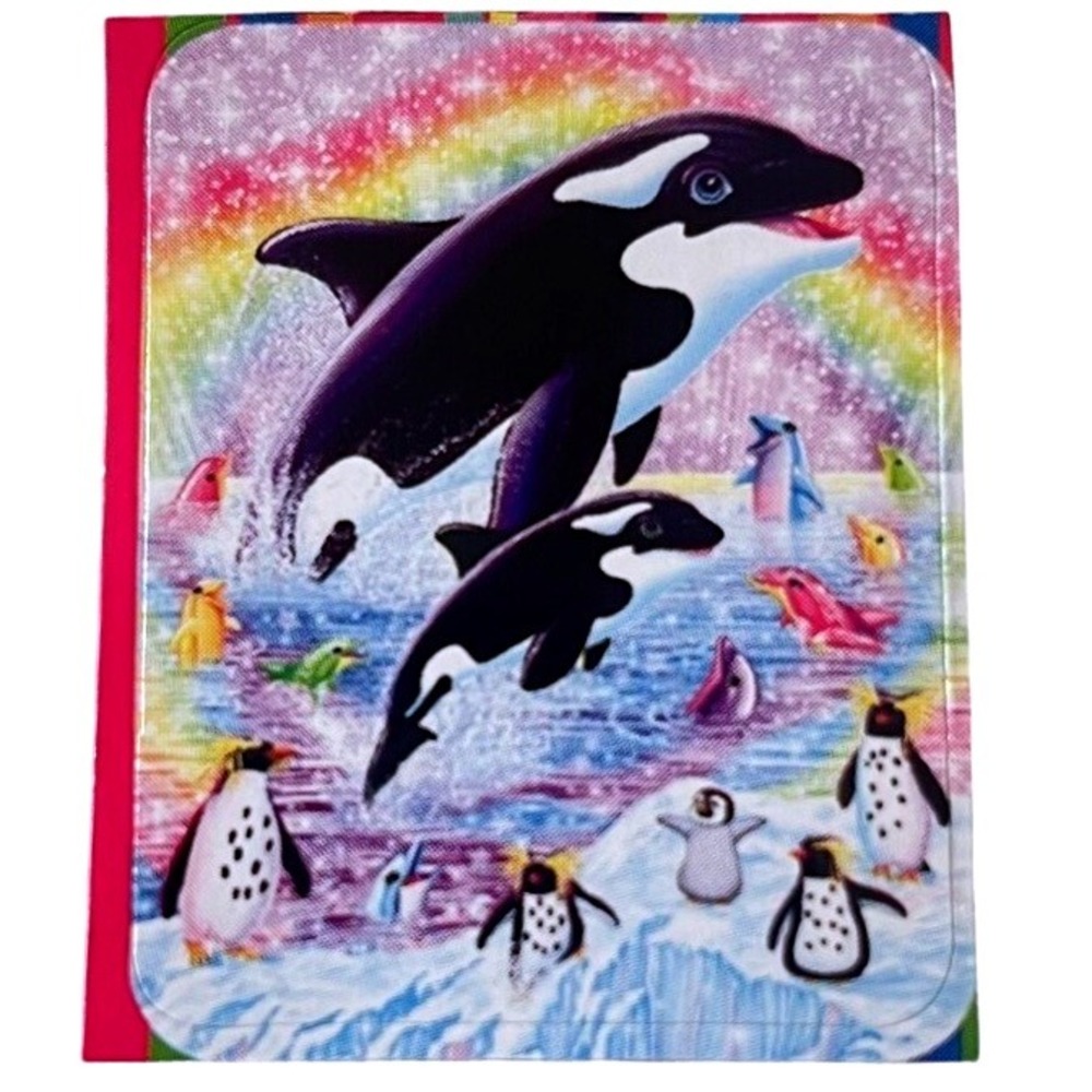 Lisa Frank Sticker Rainbow Orcas Dolphins Penguins Glitter‎ Sparkles 1.75x1.25"